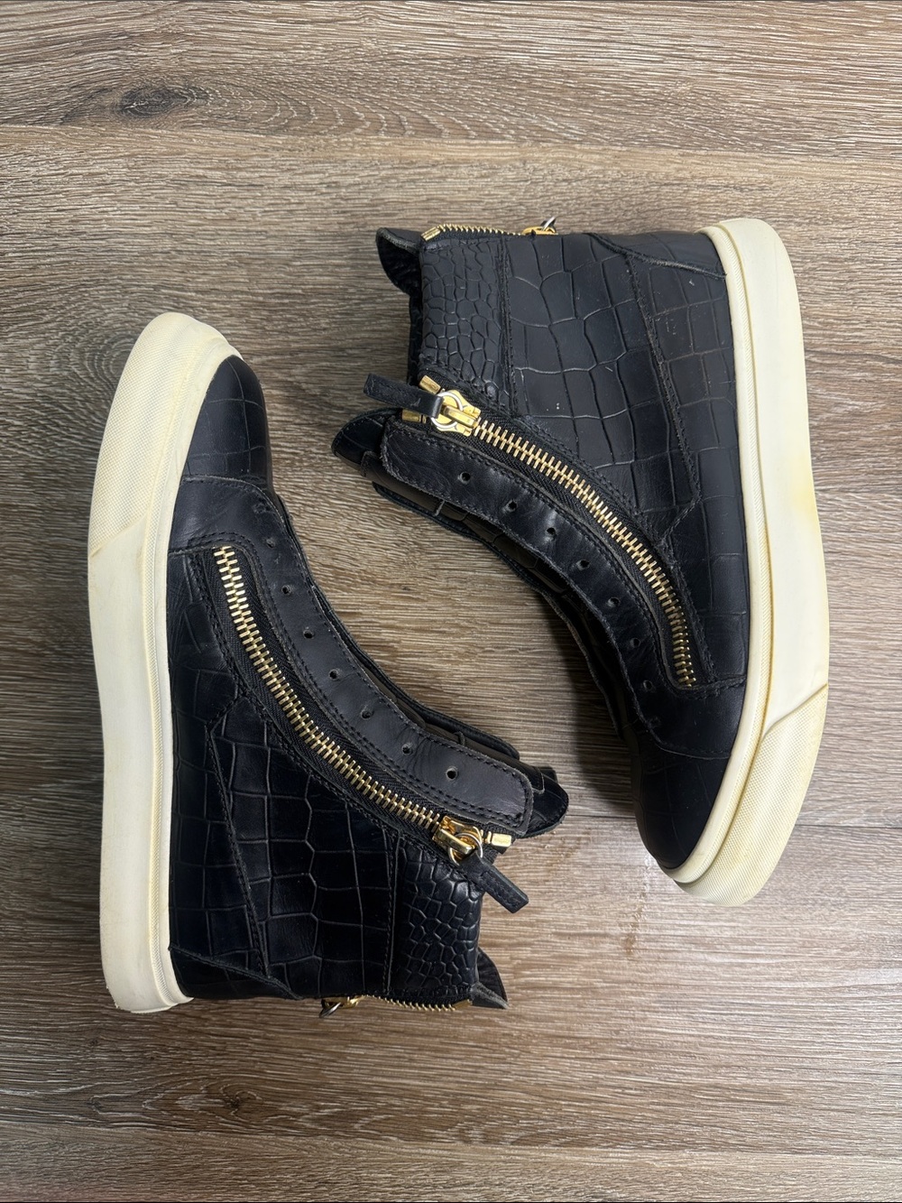 Giuseppe Zanotti Black Croc Embossed High Top Sneakers Gold Zip Italy EU 38 - Picture 5 of 11